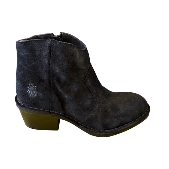 Fly London Dari Size 38 US 7.5 Anthracite Black Suede NWB Leather Ankle Bootie - Picture 1 of 14
